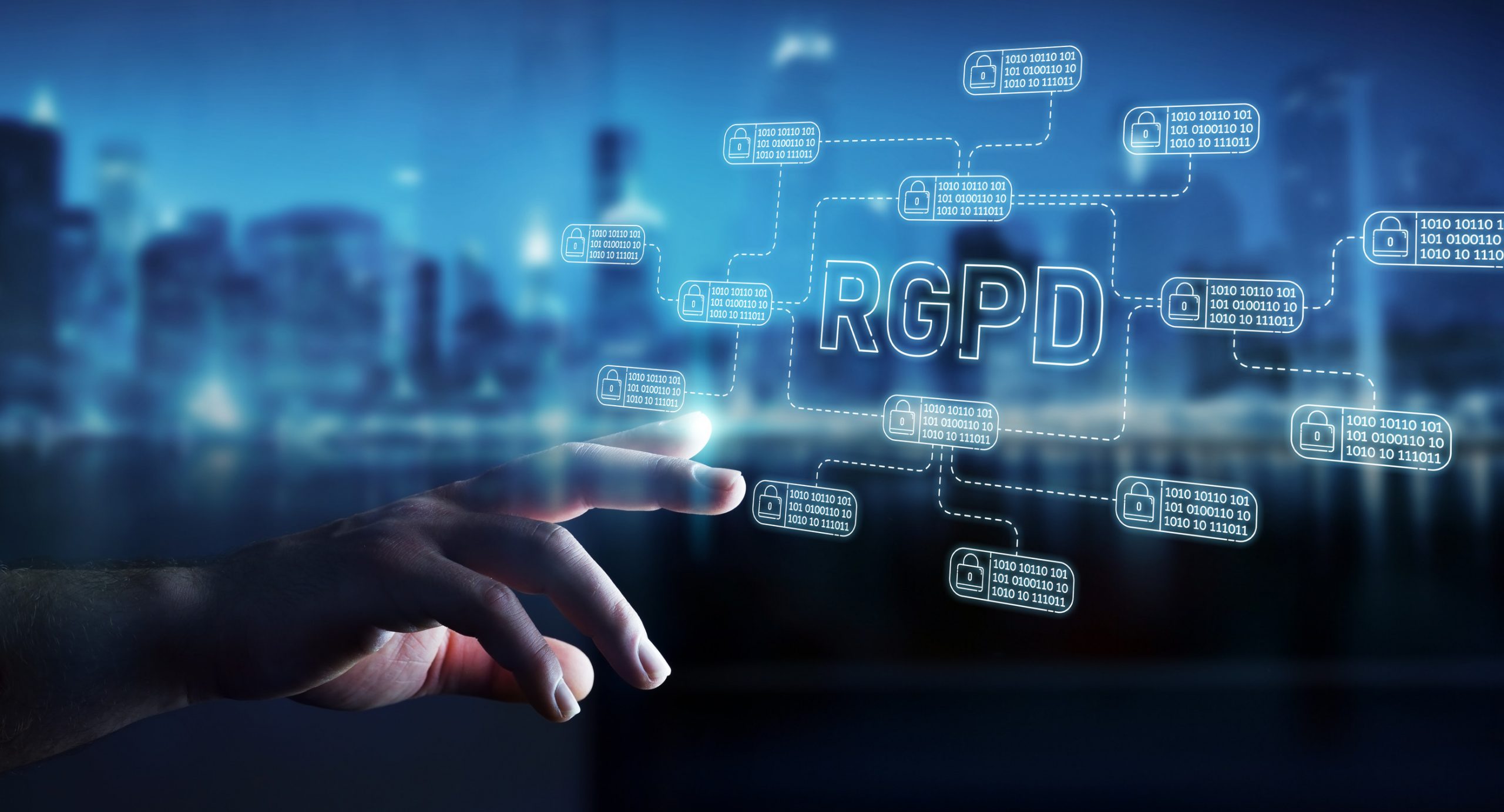 Businessman protecting his datas with GDPR law interface