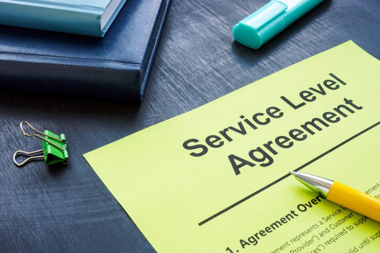 Service level agreement form for signing and pen
